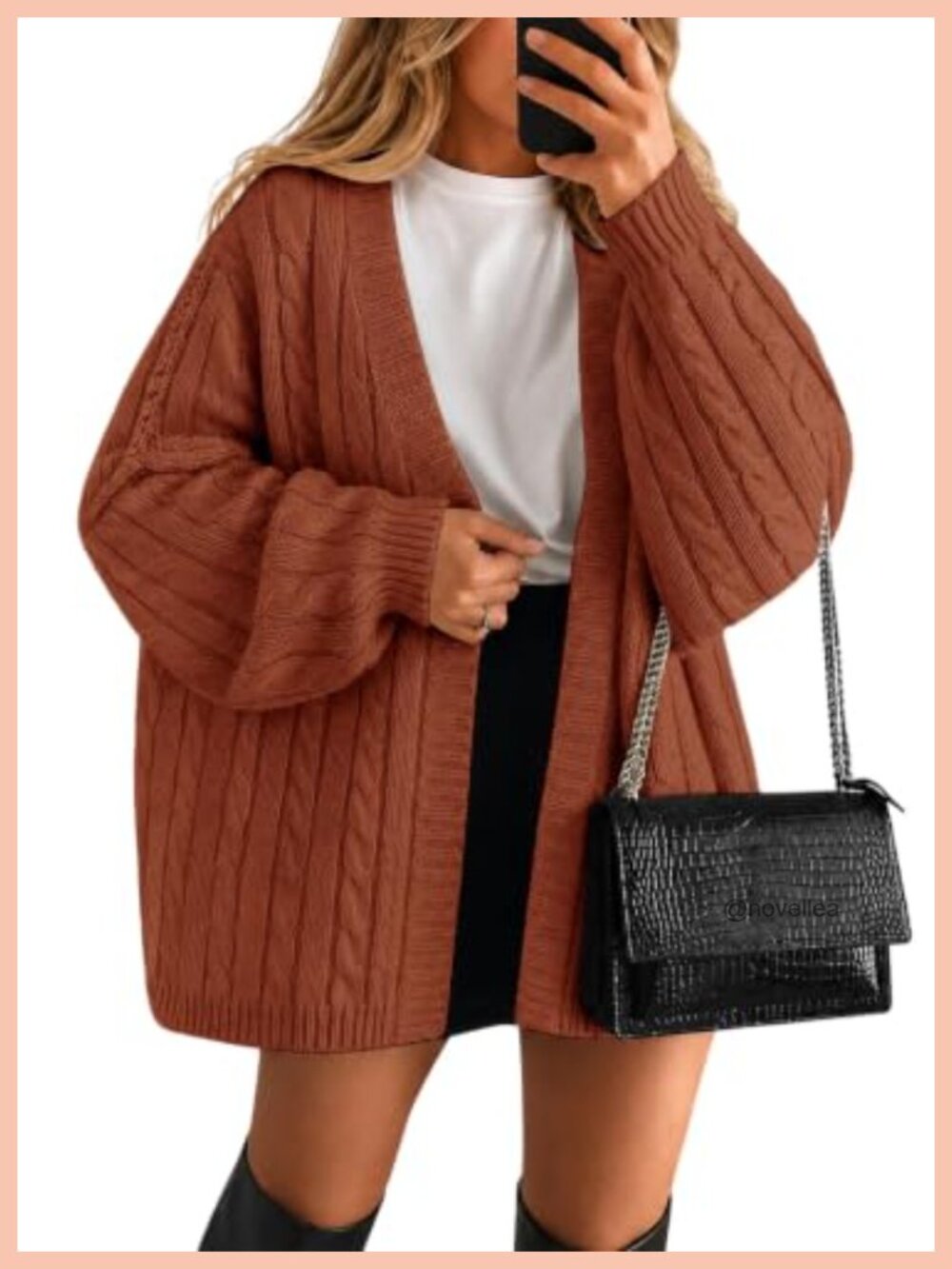 Oversized Cable Knit Cardigan Sweater Long Balloon Sleeve Open Front